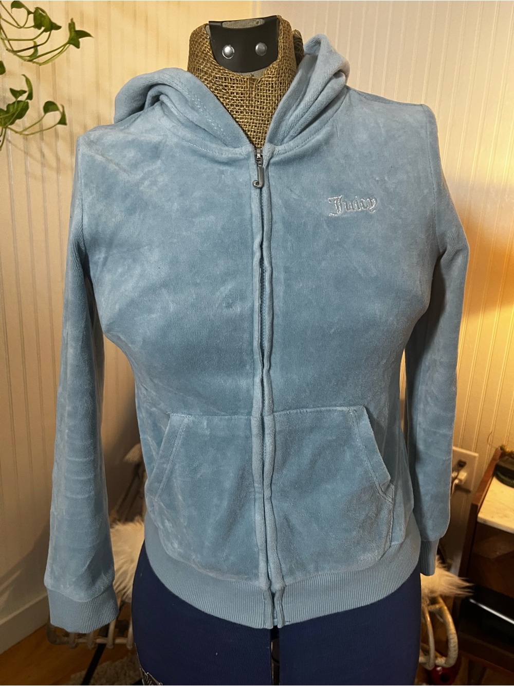 VTG Juicy Couture Light Blue Velour Zip-Up Hoodie Jacket
